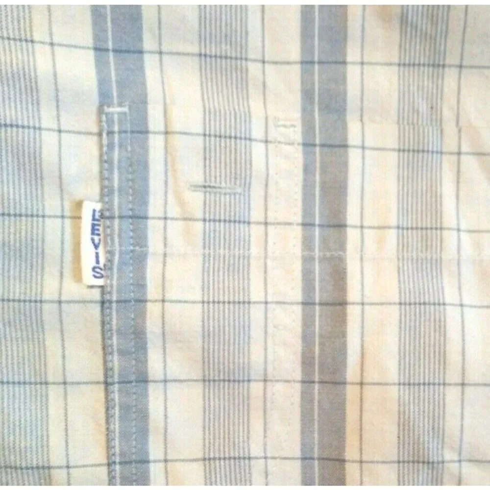 Levi's Silver Label Shirt Mens Size M Vintage light Blue plaidchecks poly-cotton